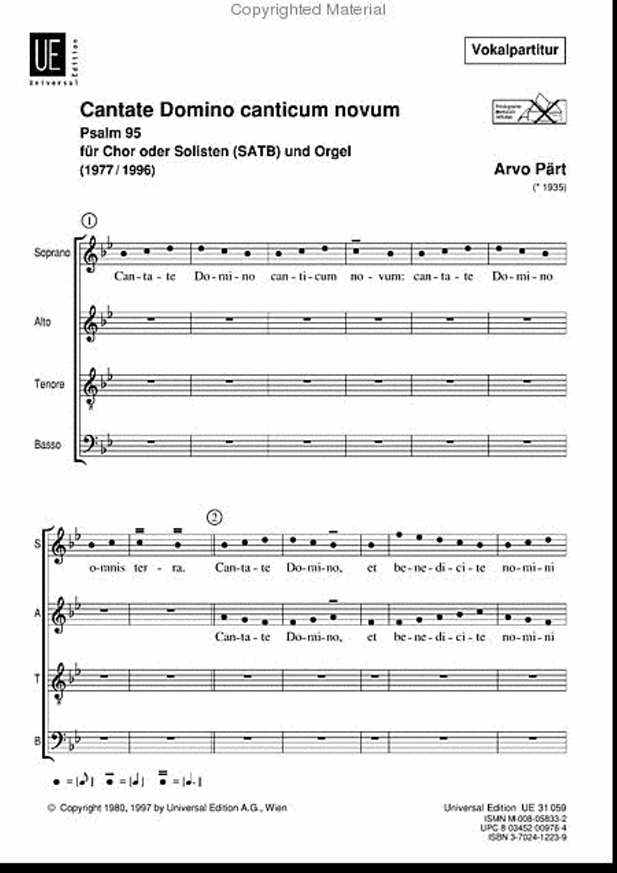 Cantate Domino, SATB/Org, Chor 4-Part scores gallery preview page 2