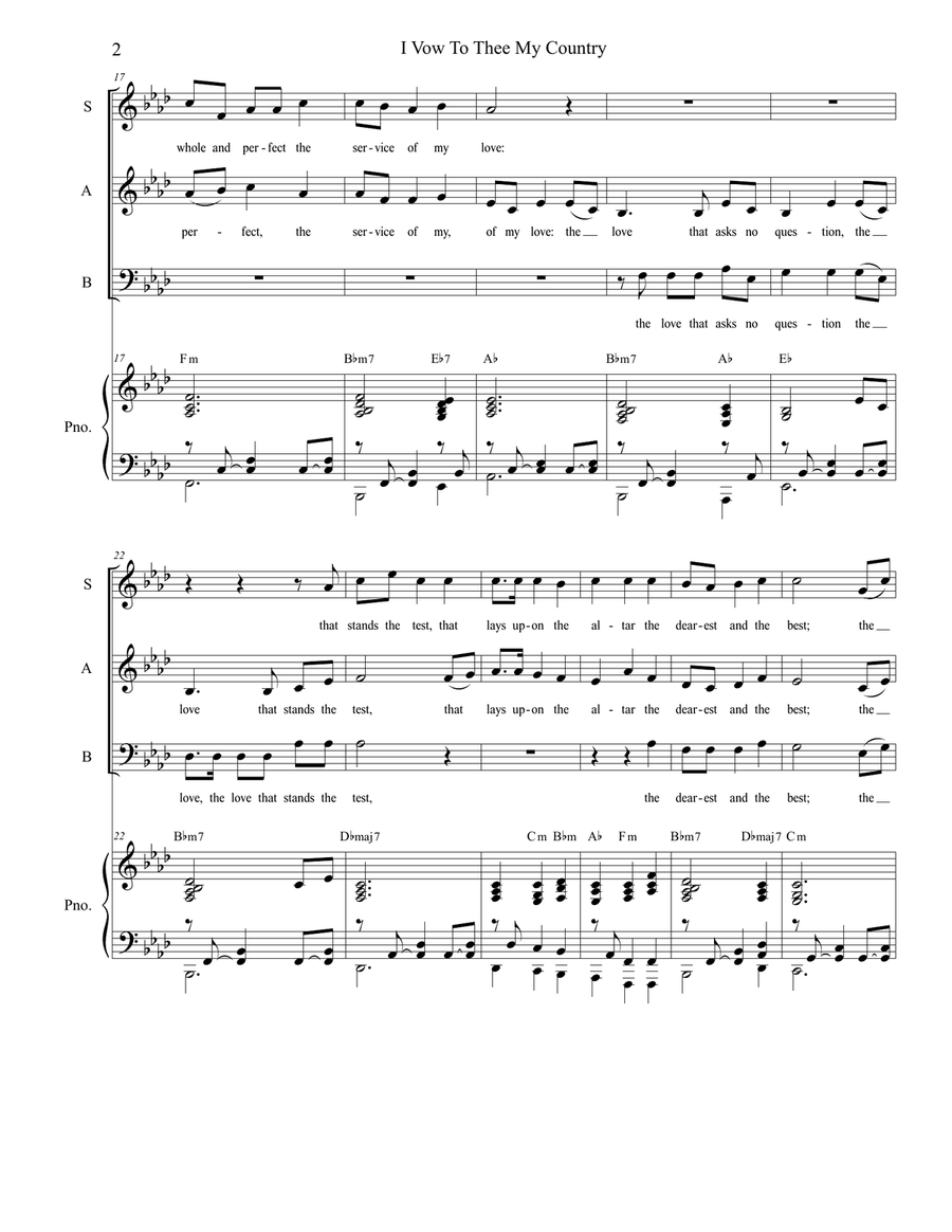I Vow To Thee My Country (for SAB) 3-Part scores gallery preview page 3
