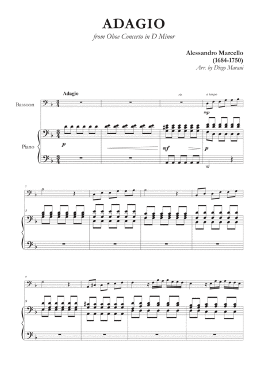 Marcello's Adagio for Bassoon and Piano Bassoon Solo scores gallery preview page 2