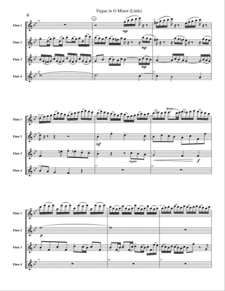 Fugue in G Minor (Little) BWV 578 (flute quartet version) Flute Quartet scores gallery preview page 6