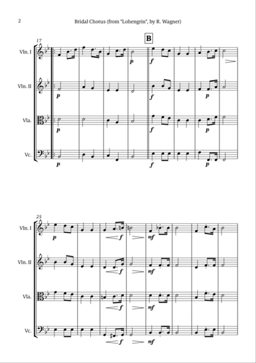 Bridal Chorus (Here Comes The Bride) String Quartet scores gallery preview page 2