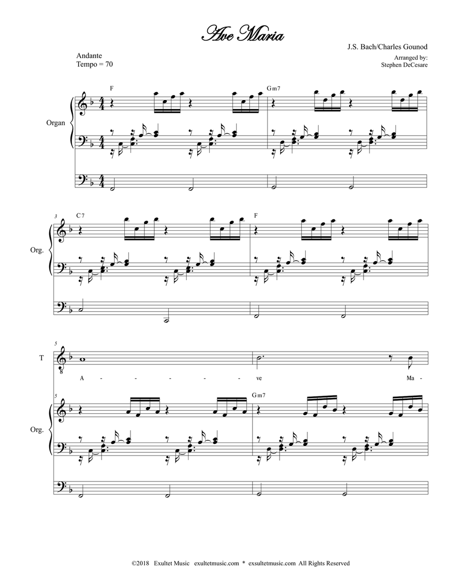 Ave Maria (for 2-part choir (TB) - High Key - Organ Accompaniment) image number null