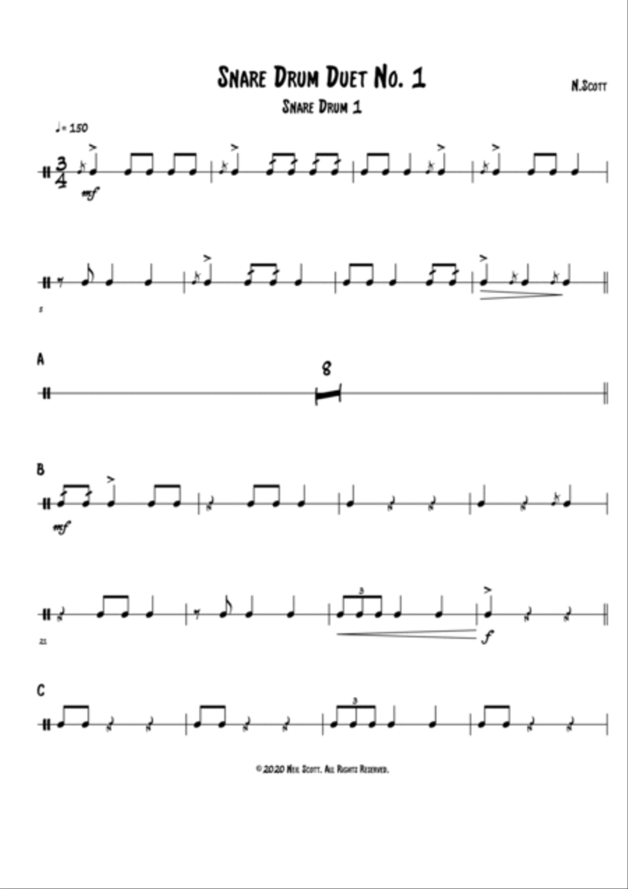 Snare Drum Duet no.1 Percussion Ensemble scores gallery preview page 4