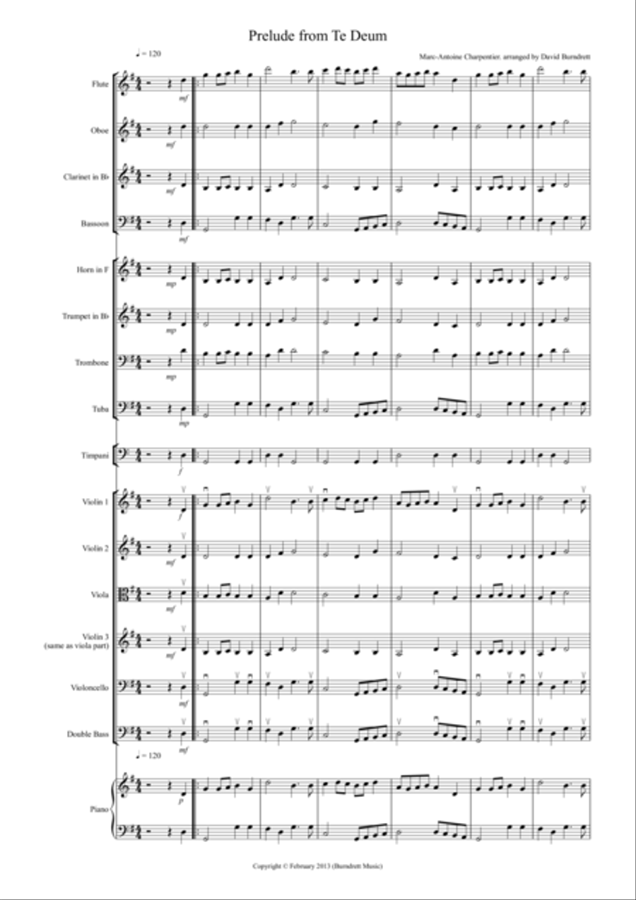 Prelude from Te Deum for School Orchestra Large Ensemble scores gallery preview page 1