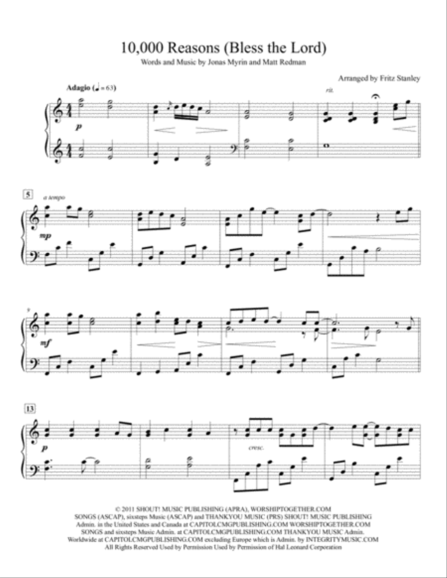 10,000 Reasons (Bless The Lord) Piano Solo scores gallery preview page 2