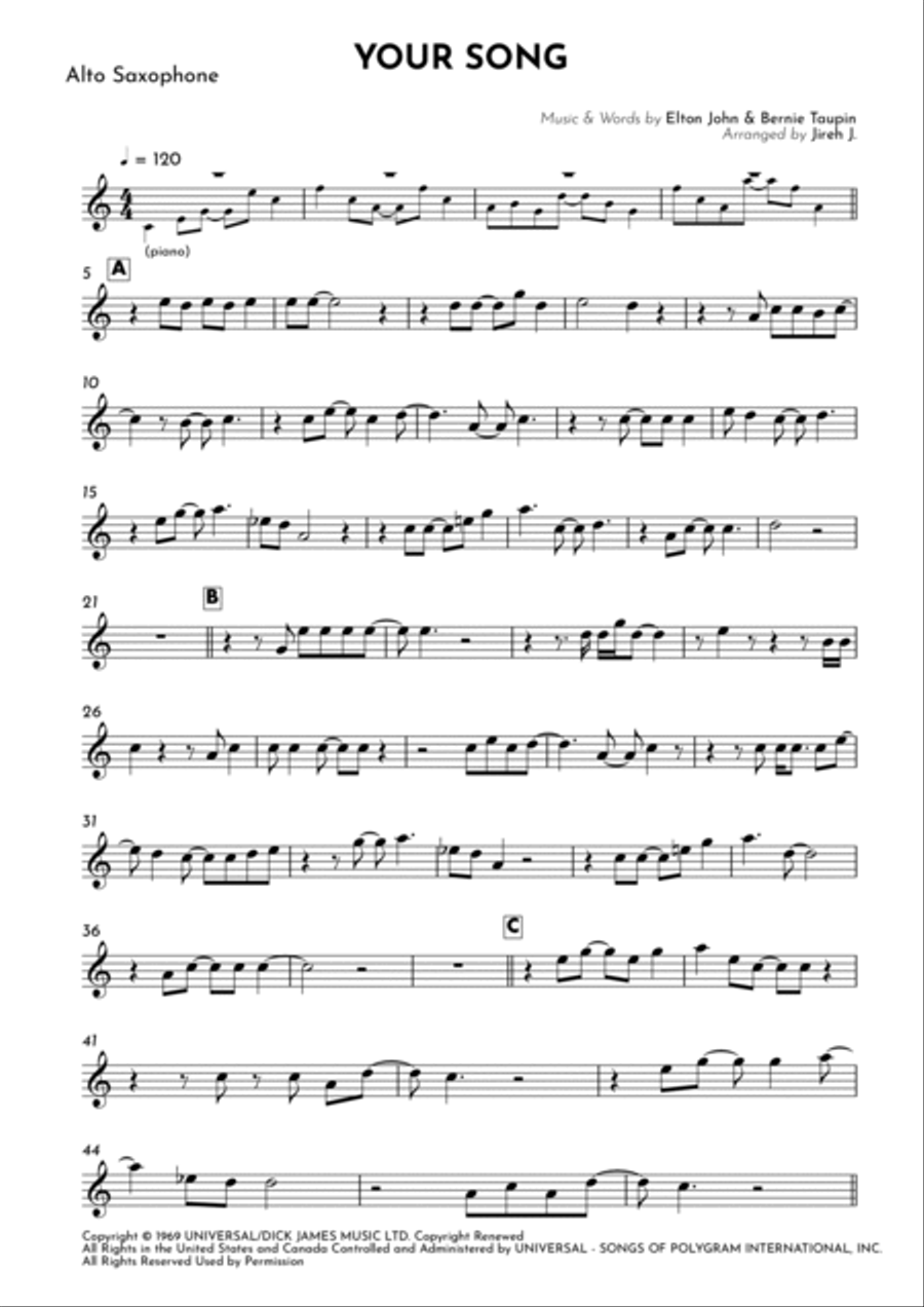 Your Song Your Song Alto Saxophone scores gallery preview page 2