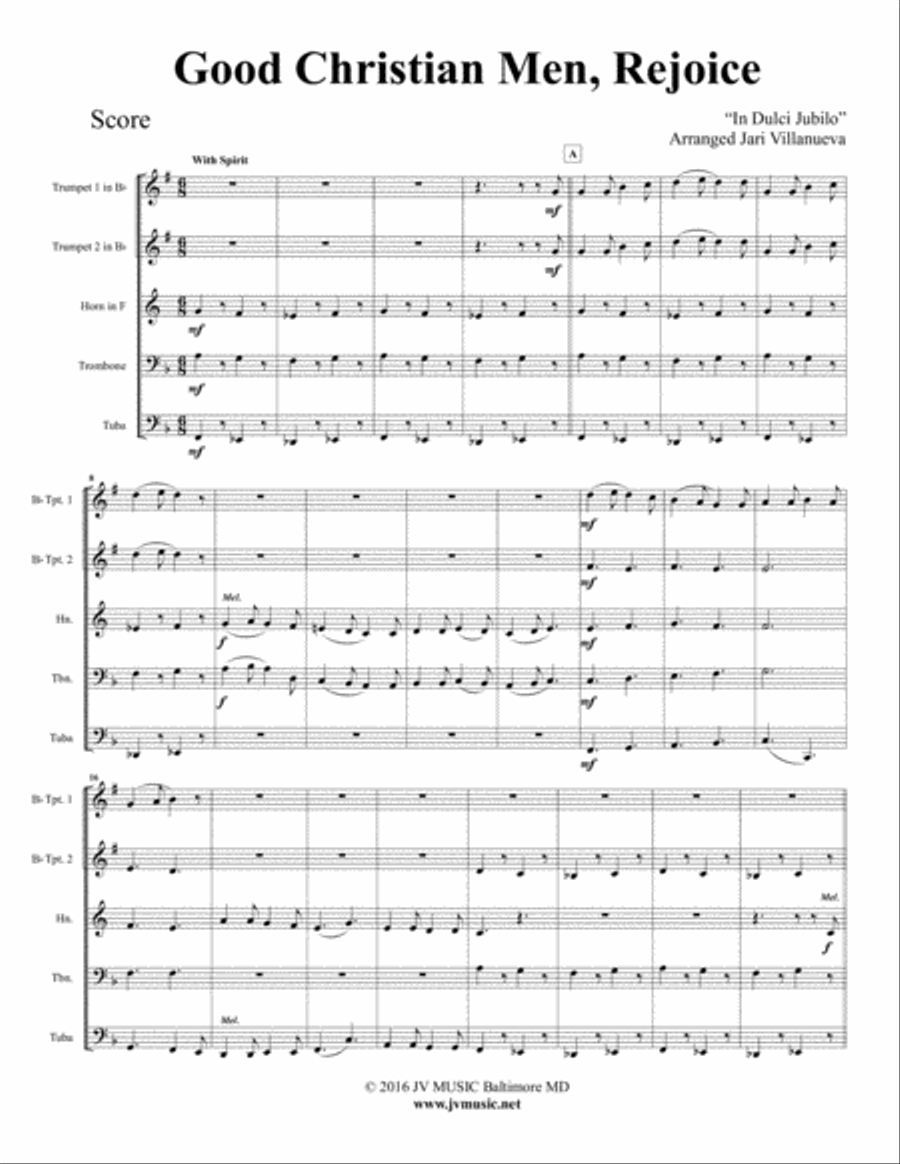 Good Christian Men, Rejoice for Brass Quintet (In Dulci Jubilo) Brass Quintet scores gallery preview page 2