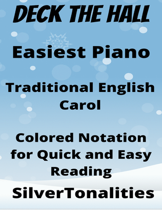 Book cover for Deck the Hall Easy Elementary Piano Sheet Music with Colored Notation