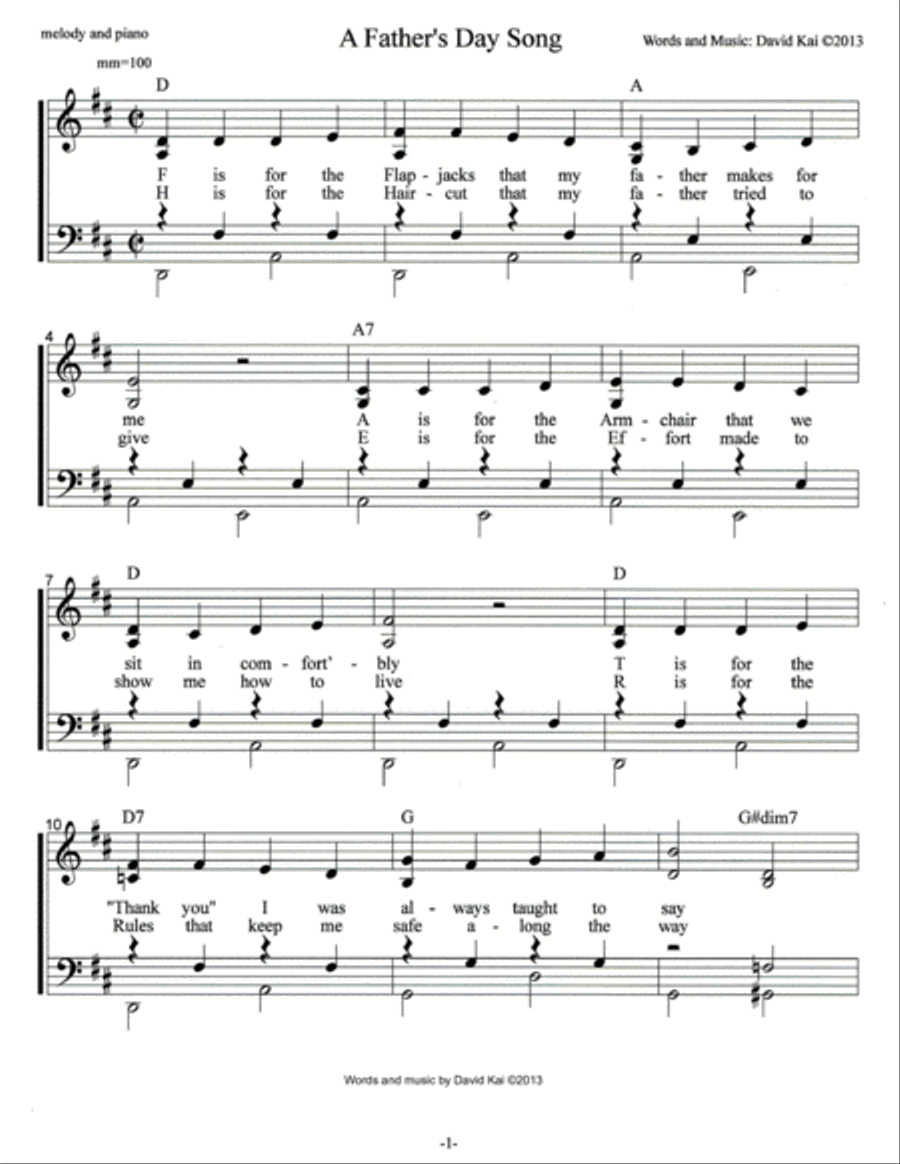 A Father's Day Song (accompaniment and lead sheet) Piano, Vocal, Guitar scores gallery preview page 1