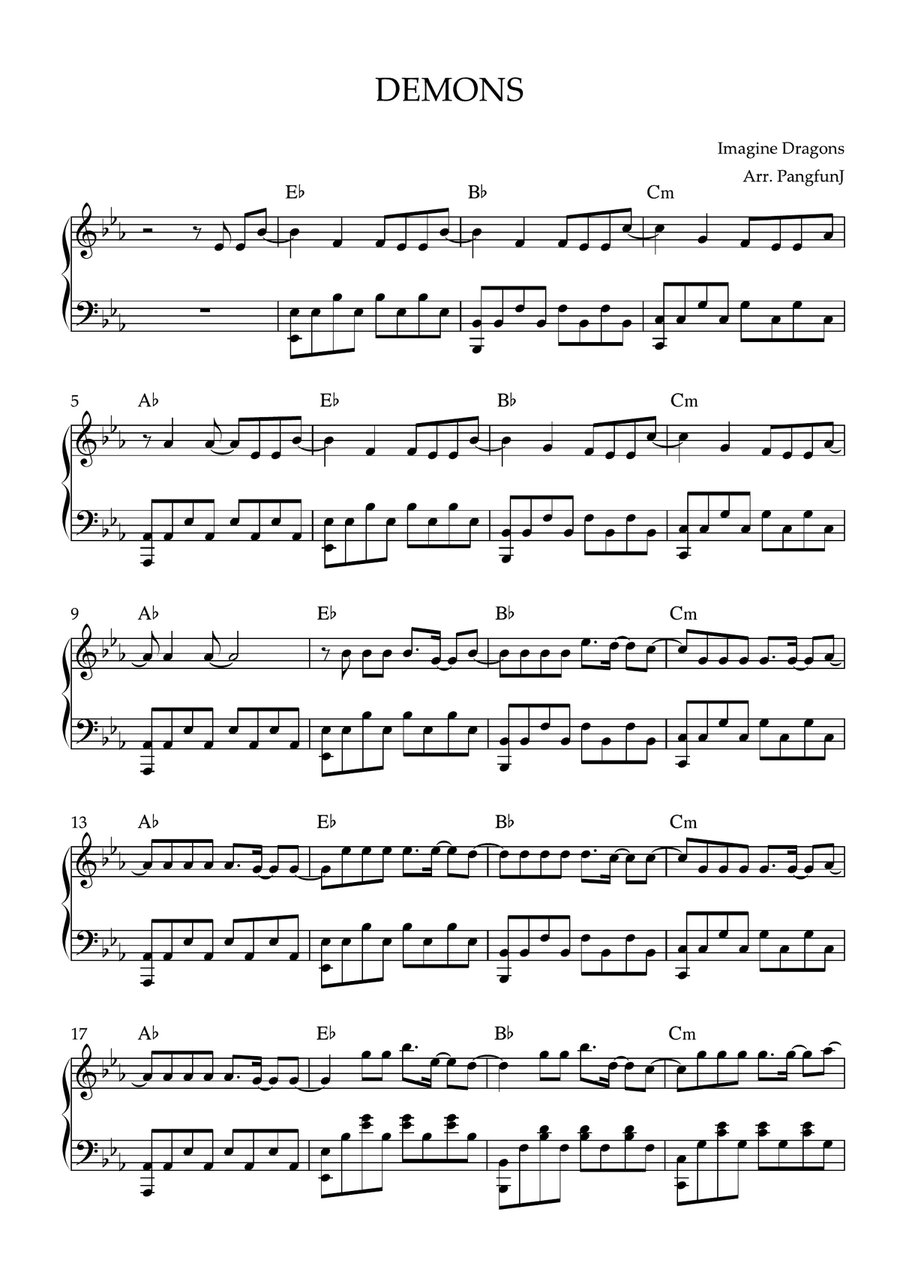 Demons Easy Piano scores gallery preview page 1