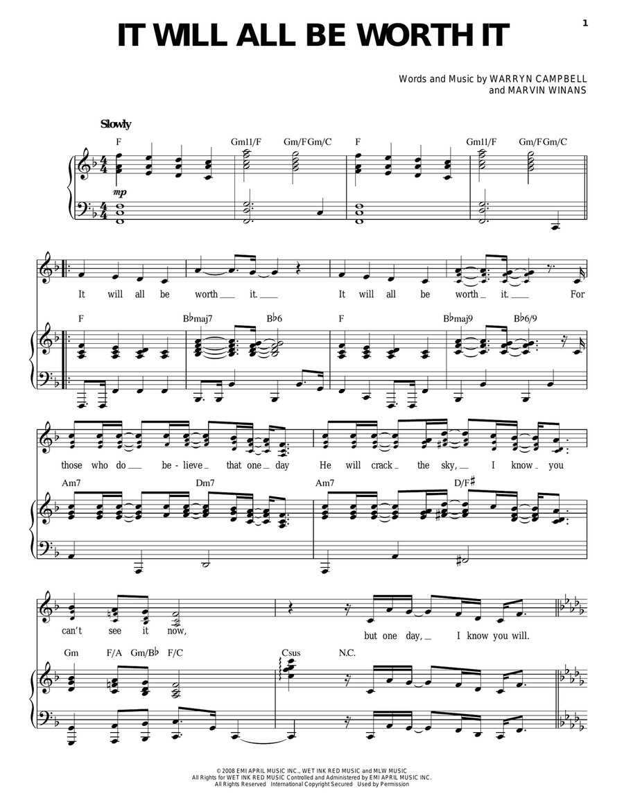 It Will All Be Worth It It Will All Be Worth It Piano, Vocal, Guitar scores gallery preview page 1