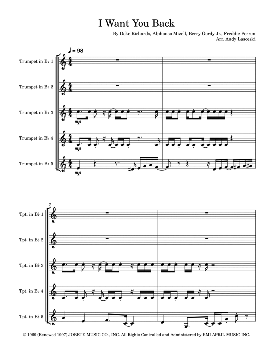 I Want You Back Trumpet scores gallery preview page 1