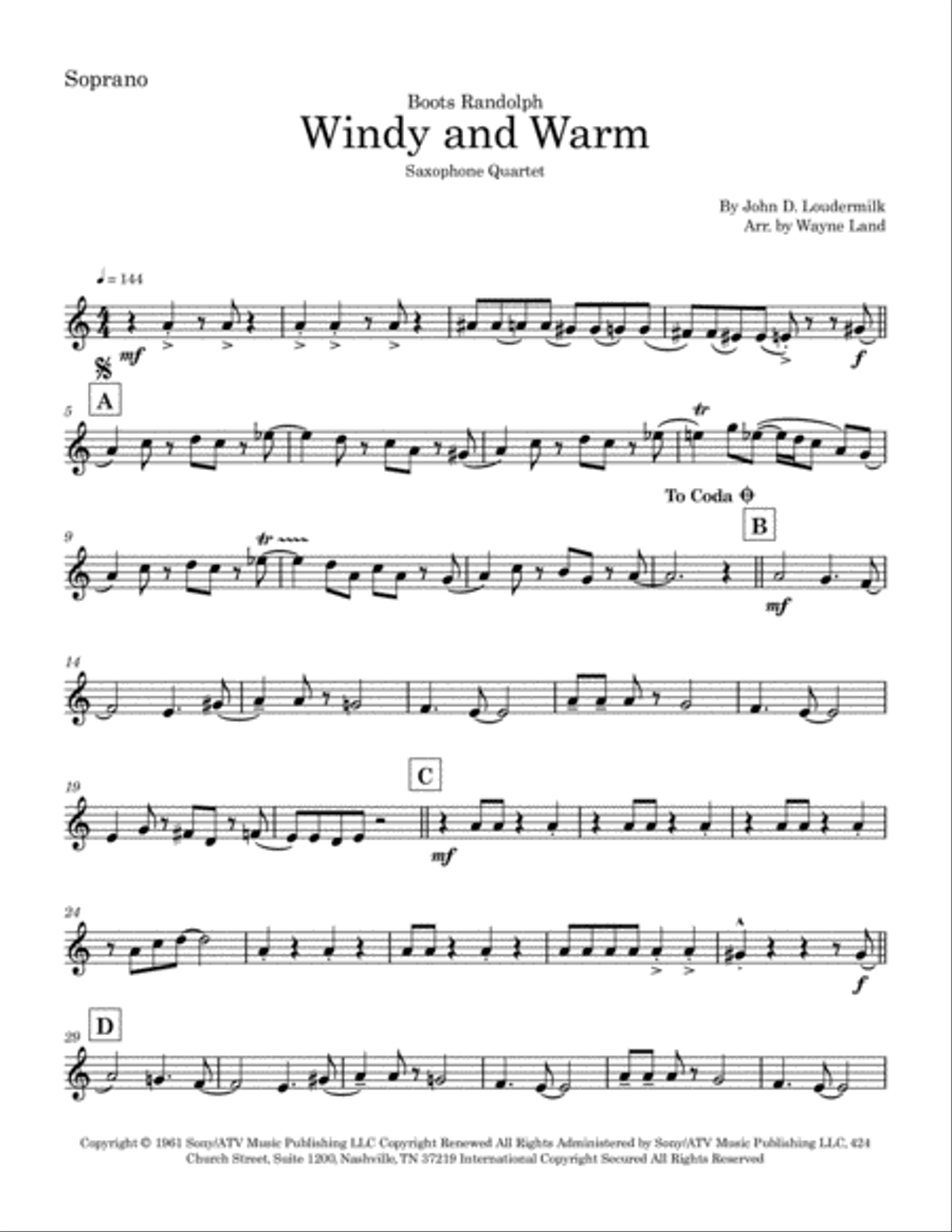 Windy And Warm Saxophone Quartet scores gallery preview page 5
