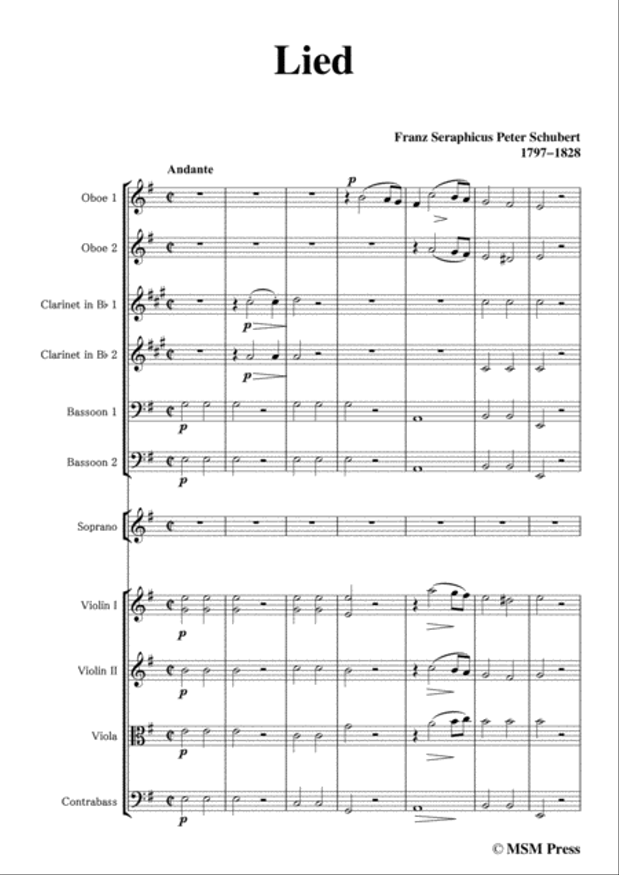 Schubert-Lied,in G Major,for For Woodwinds,Strings and Voice Voice scores gallery preview page 3