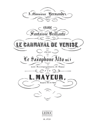 Book cover for Le Carnaval De Venise, Fantaisie (saxophone-alto & Piano)