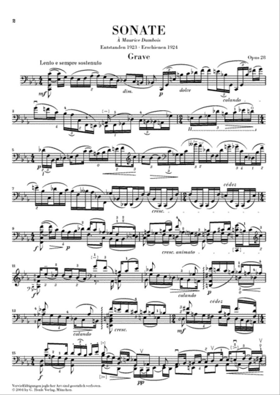 Sonata, Op. 28 - for Violoncello solo