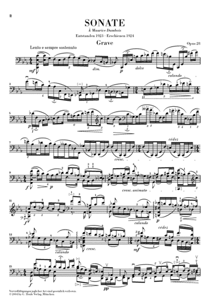 Sonata, Op. 28 - for Violoncello solo