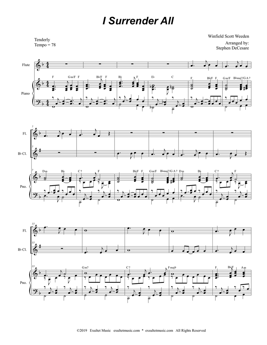 I Surrender All (Duet for Flute and Bb-Clarinet) I Surrender All (Duet for Flute and Bb-Clarinet) Woodwind Duet scores gallery preview page 1
