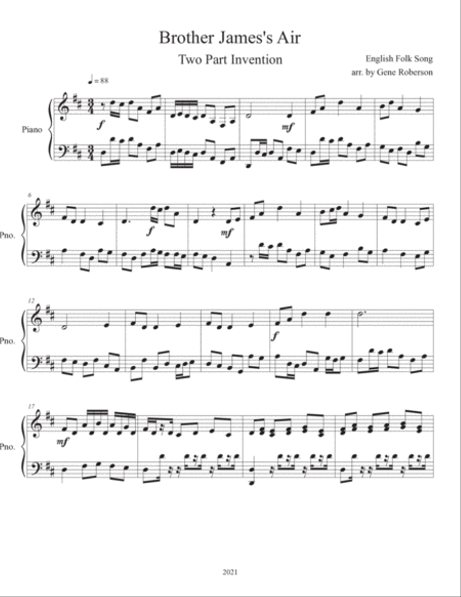 Brother James Air Two Part Invention for Piano Piano Solo scores gallery preview page 2