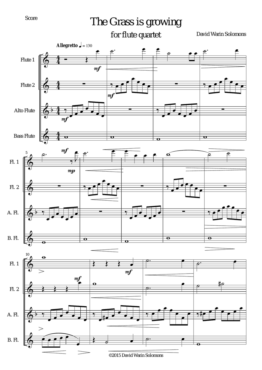 The Grass is Growing - for flute quartet Flute Quartet scores gallery preview page 1