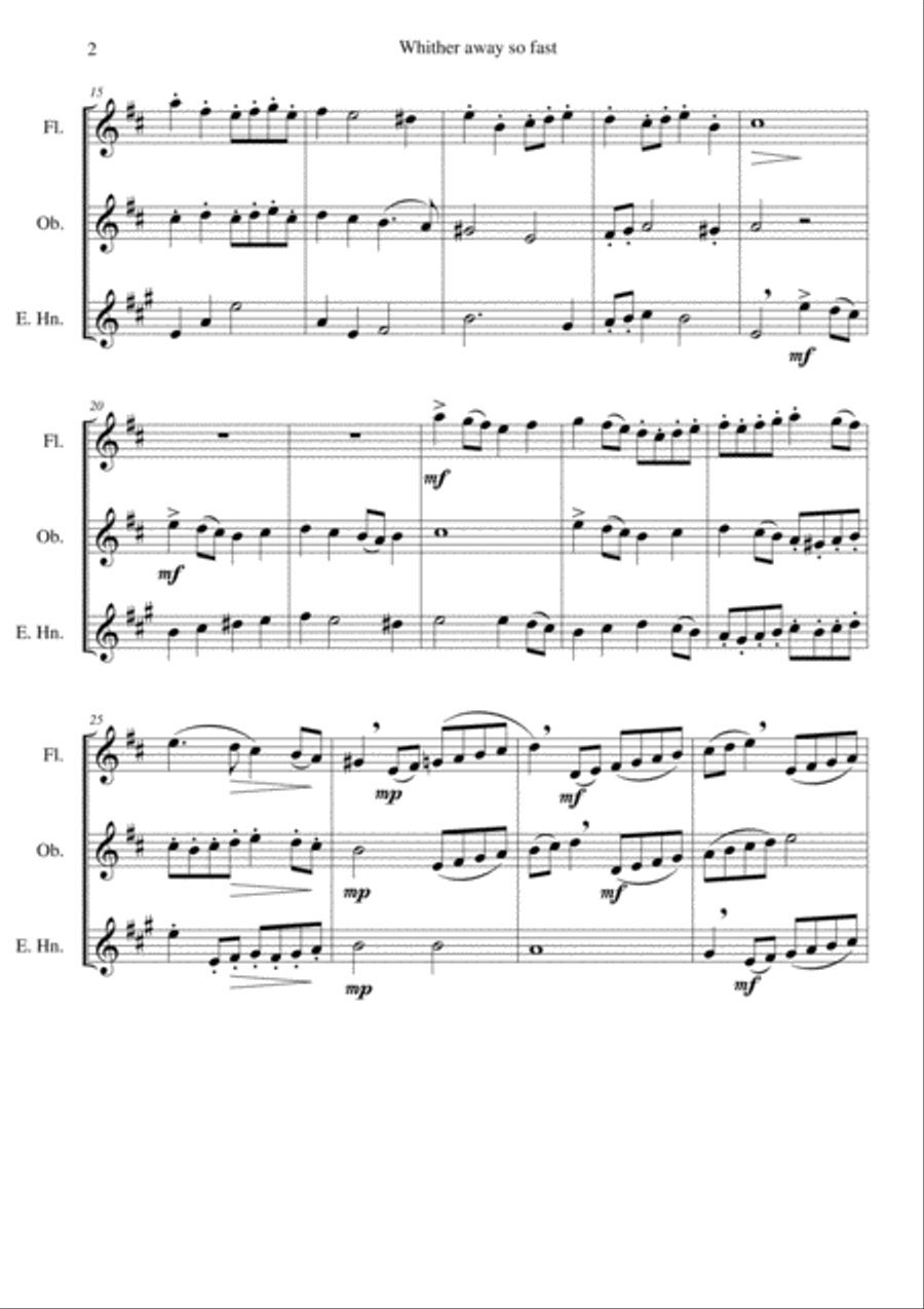 Whither away so fast for wind trio (flute oboe and cor anglais) Woodwind Trio scores gallery preview page 2