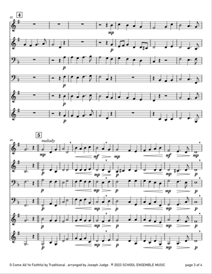 O Come All Ye Faithfull for Brass Quartet in Schools Brass Quartet scores gallery preview page 3