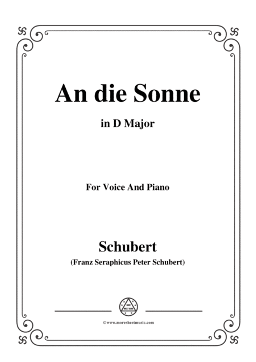 Schubert-An die Sonne,in D Major,for Voice&Piano Voice scores gallery preview page 1