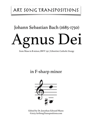 Book cover for BACH: Agnus Dei (transposed to F-sharp minor)