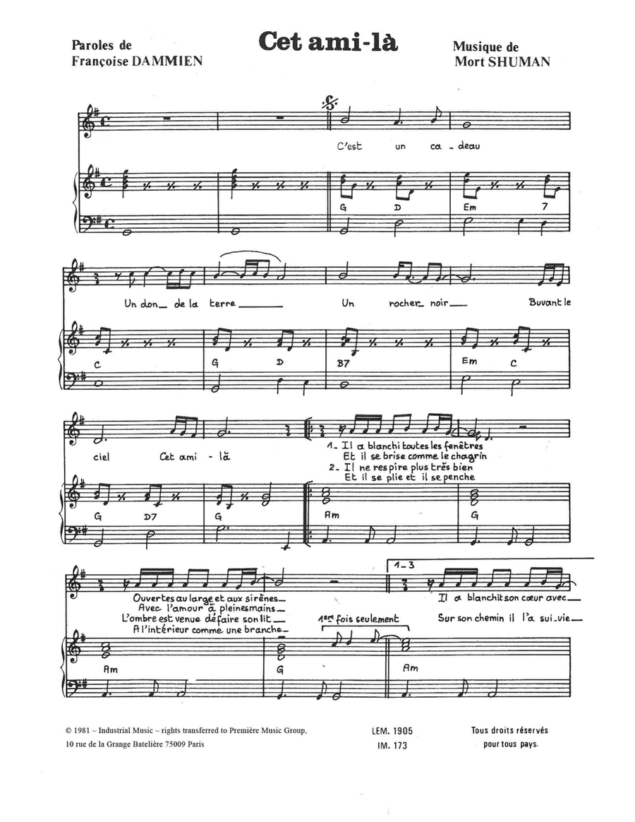 Cet Ami La Piano, Vocal scores gallery preview page 1
