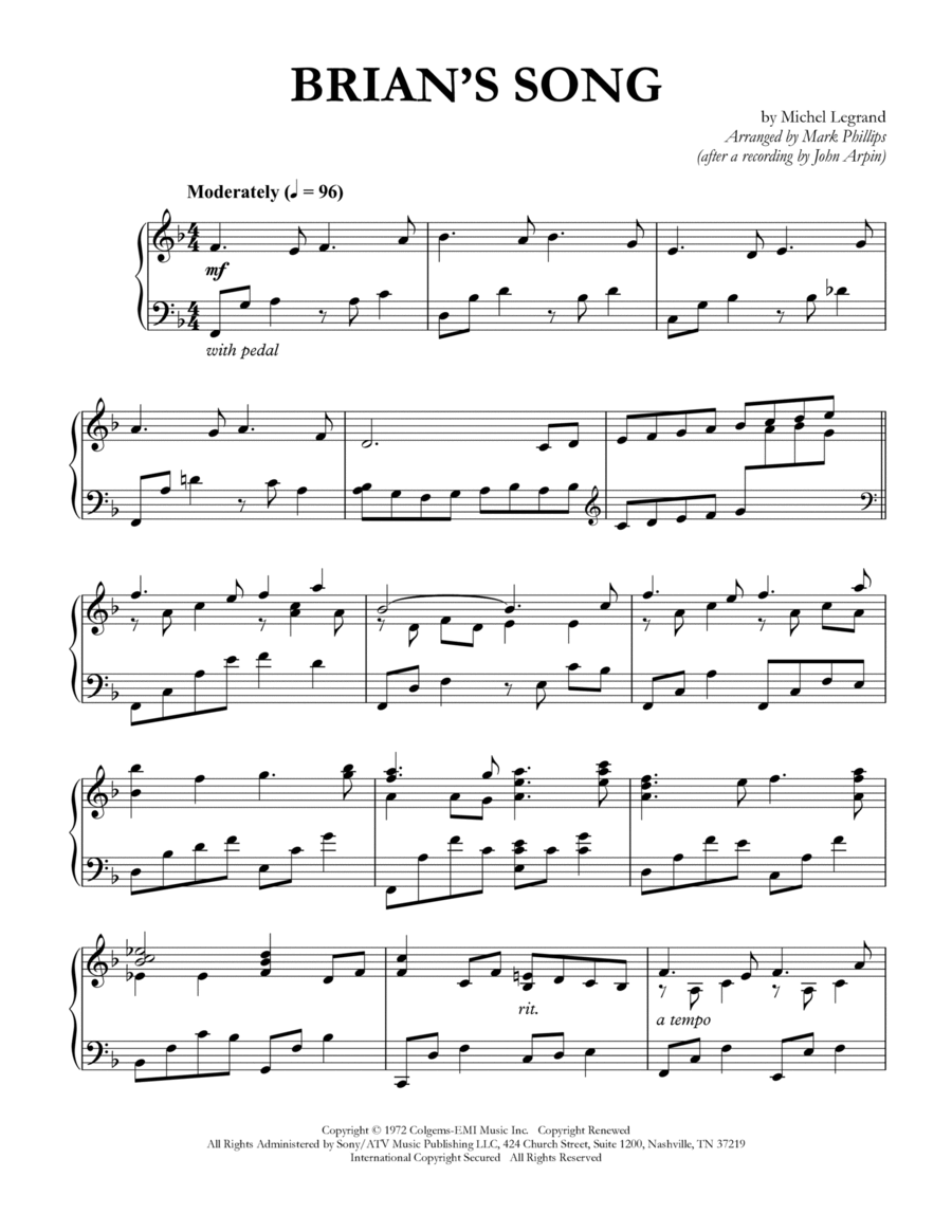 Brian's Song Piano Solo scores gallery preview page 1