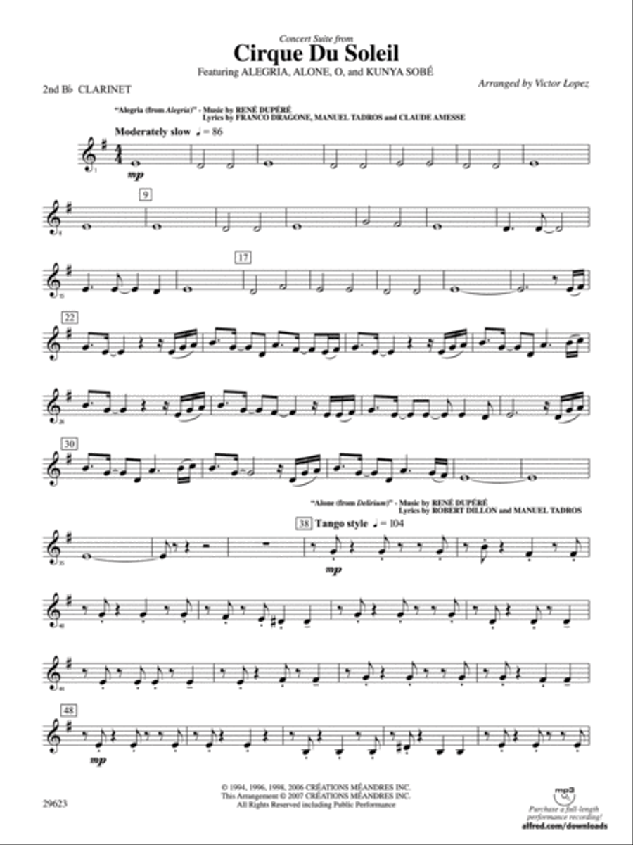 Cirque du Soleil: 2nd B-flat Clarinet Concert Band scores gallery preview page 1