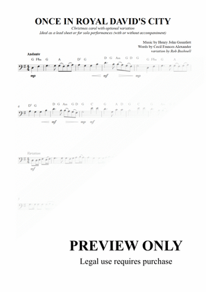 Once in Royal David's City - Lead Sheet or Solo for bass-clef instrument (G Major)