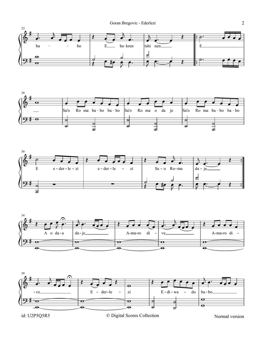 Ederlezi Piano, Vocal scores gallery preview page 2