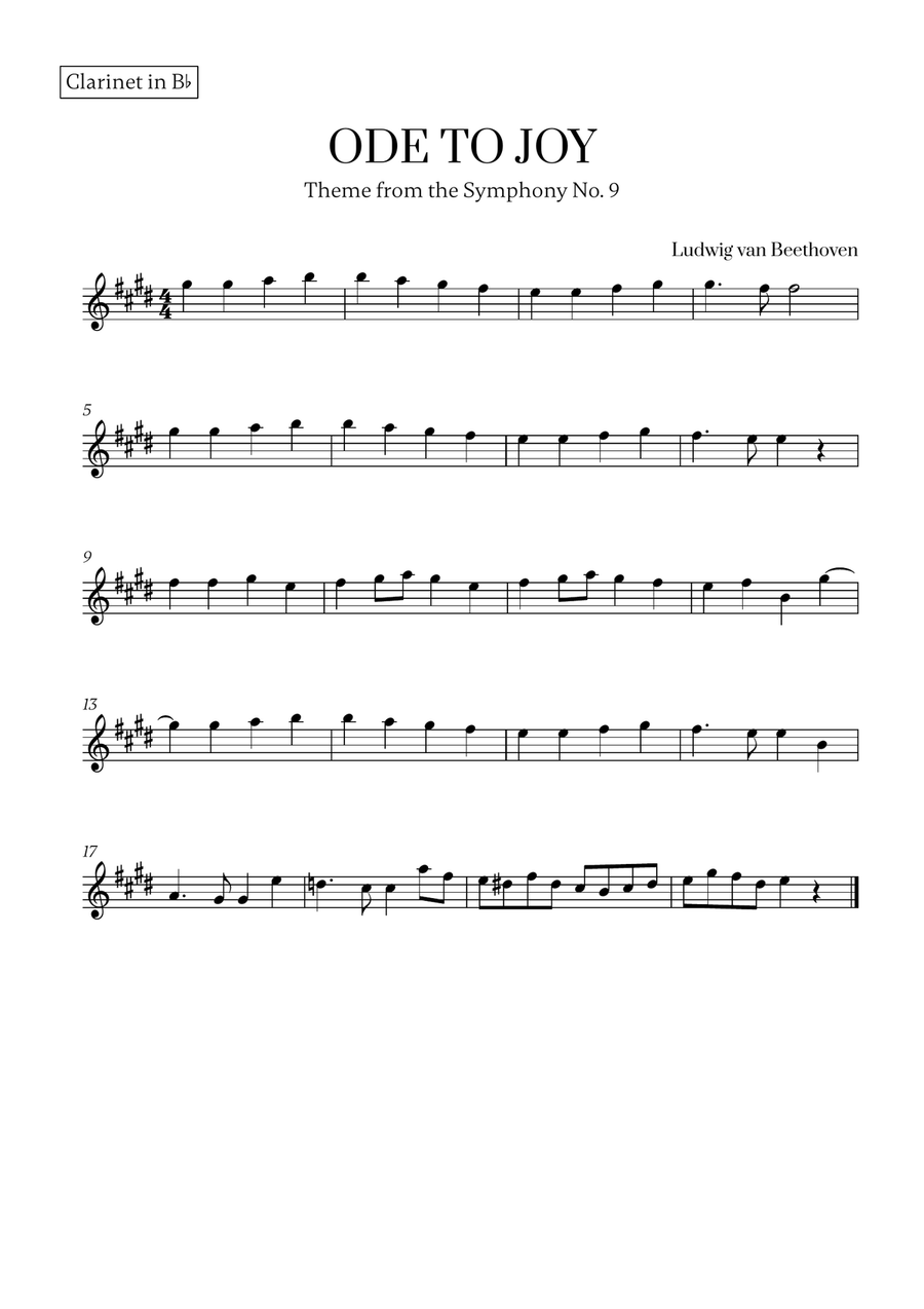 L. v. Beethoven - Ode to Joy (from Symphony No. 9) for Clarinet and Trombone B-Flat Clarinet scores gallery preview page 2