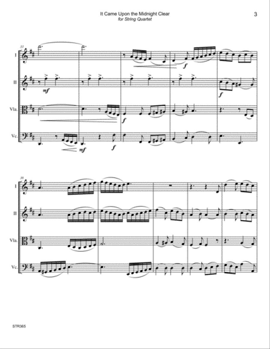 IT CAME UPON THE MIDNIGHT CLEAR - STRING QUARTET (or 3 Violins & Cello) (Grade 4-) String Quartet scores gallery preview page 3