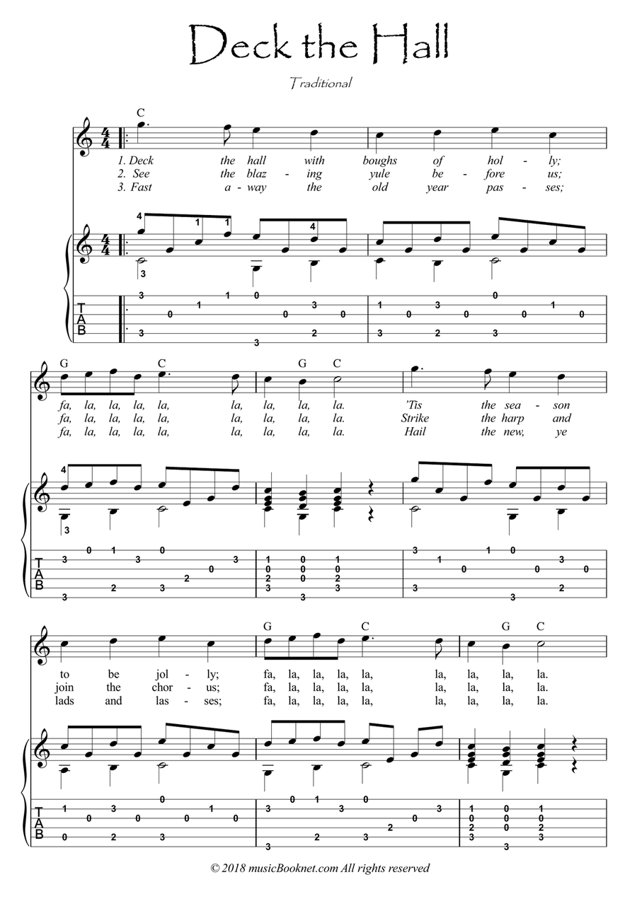 Deck the Hall Christmas Carol Violin guitar duet String Duet scores gallery preview page 1