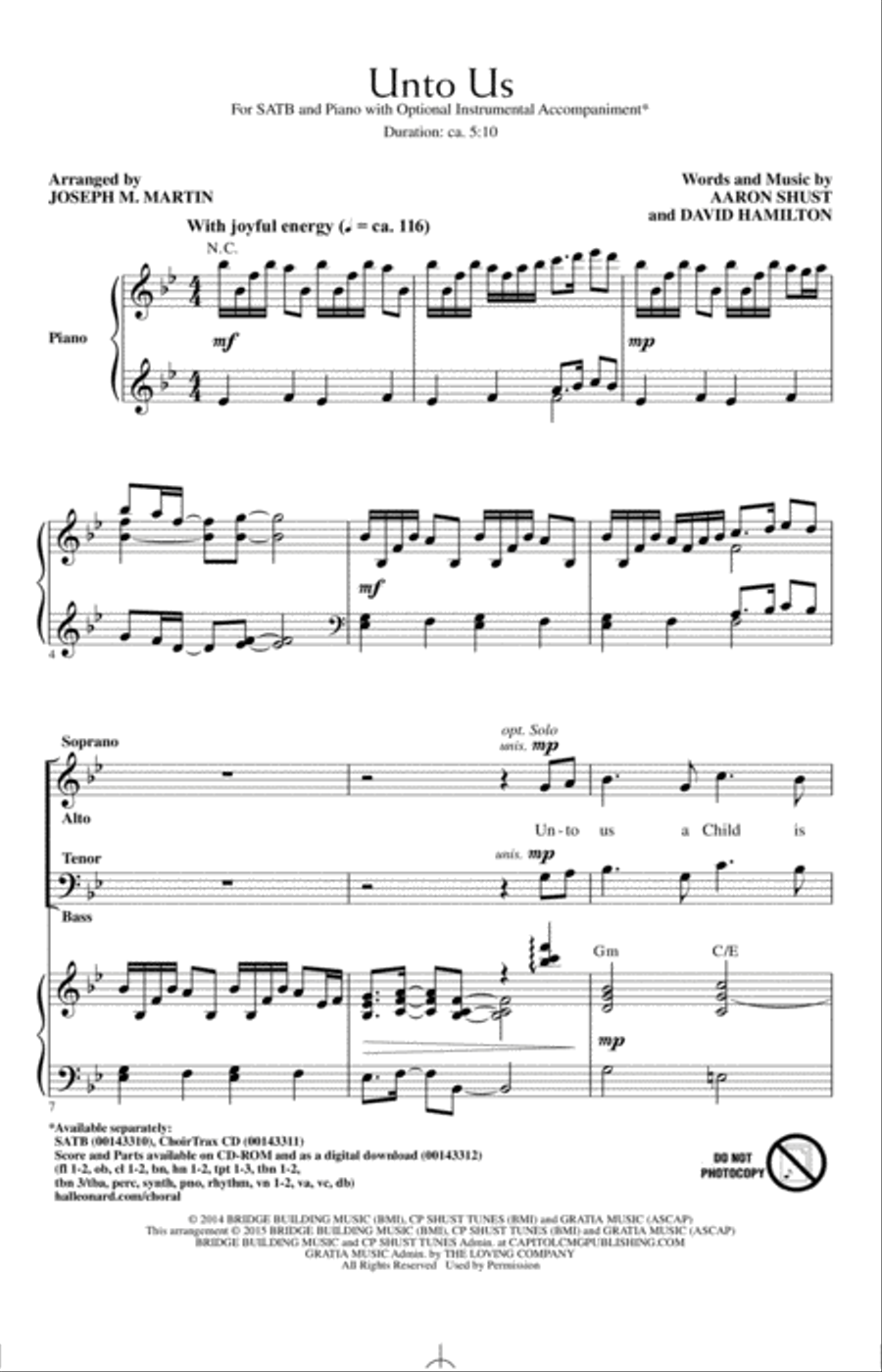 Unto Us 4-Part scores gallery preview page 1