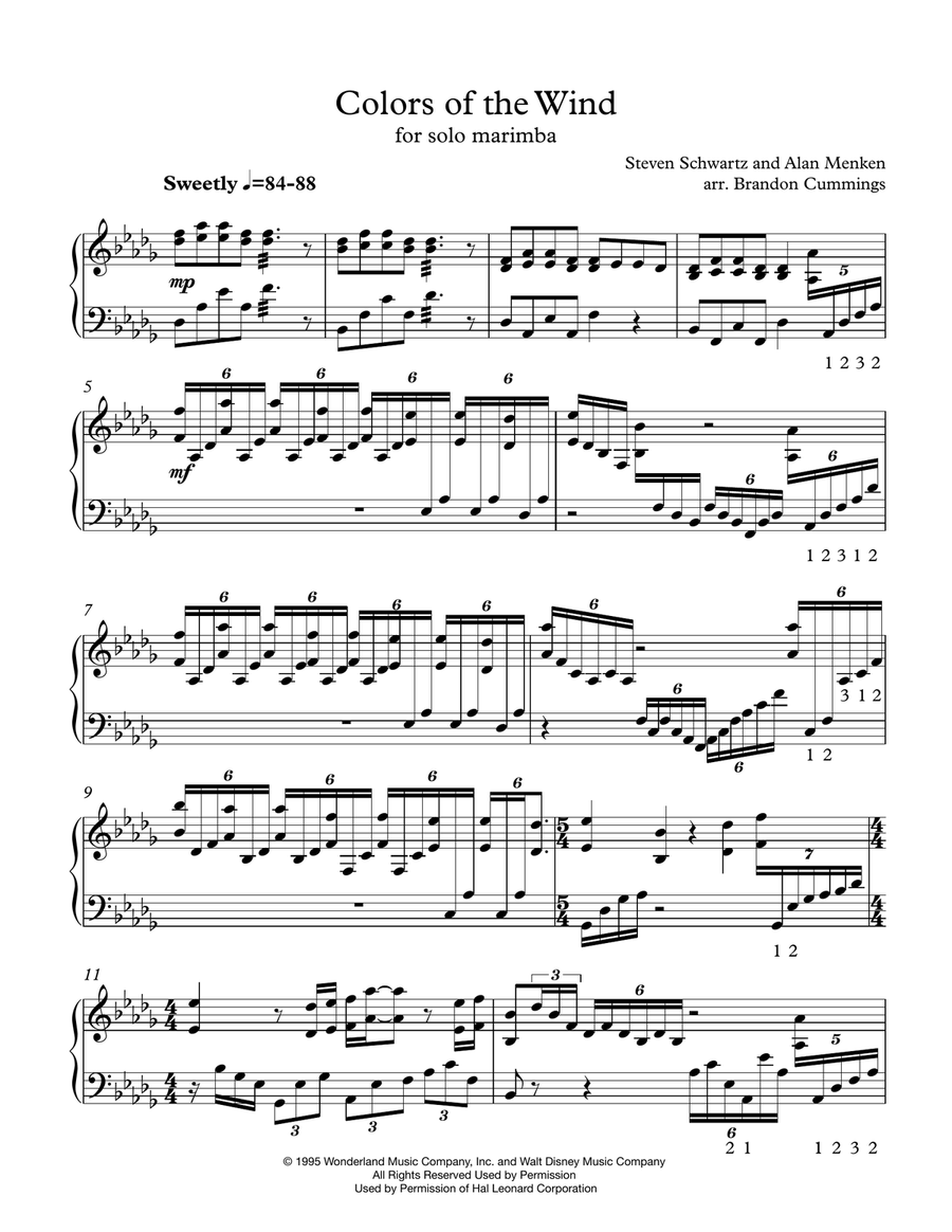 Colors Of The Wind Marimba scores gallery preview page 1