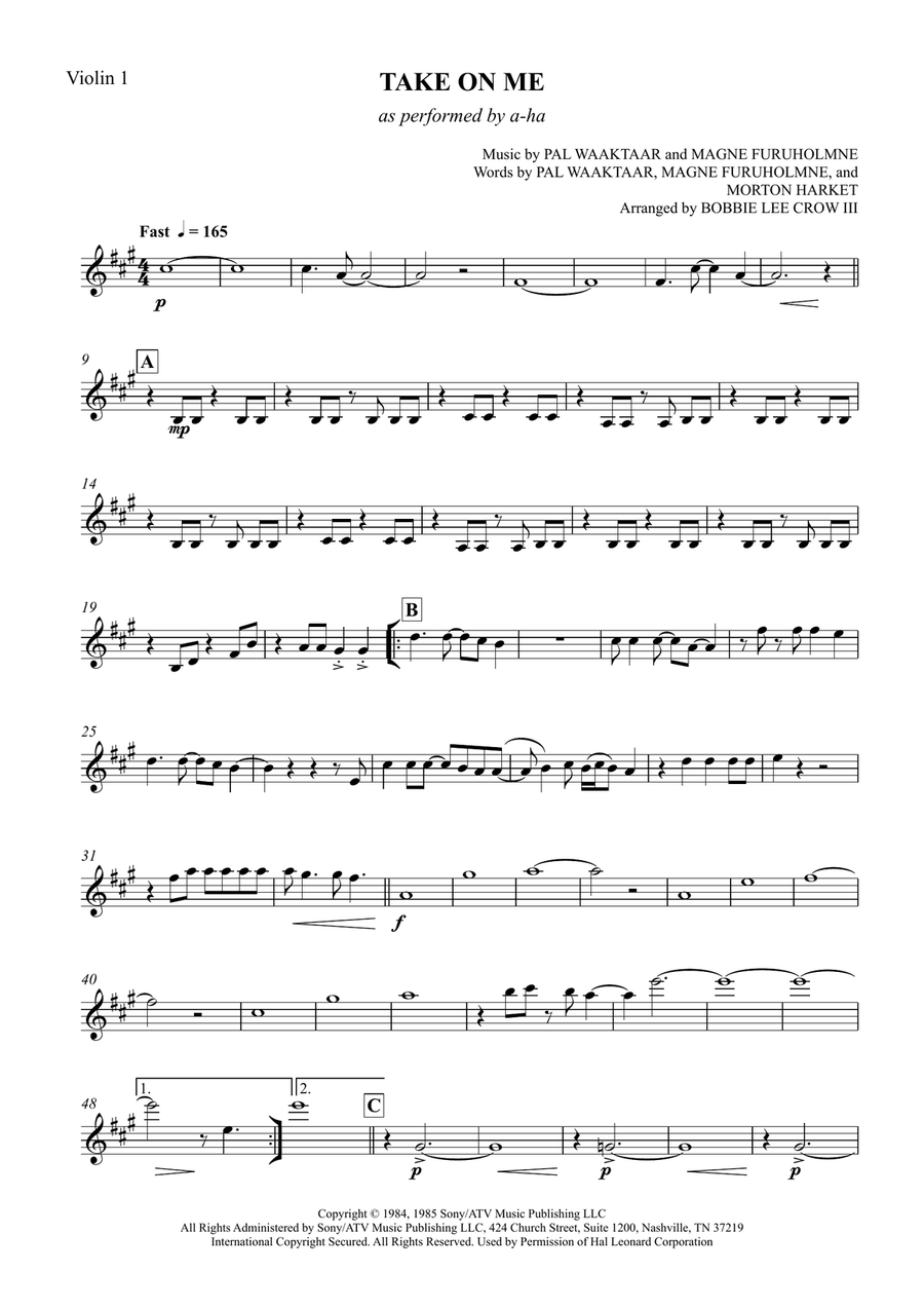 Take On Me Take On Me String Quartet scores gallery preview page 1