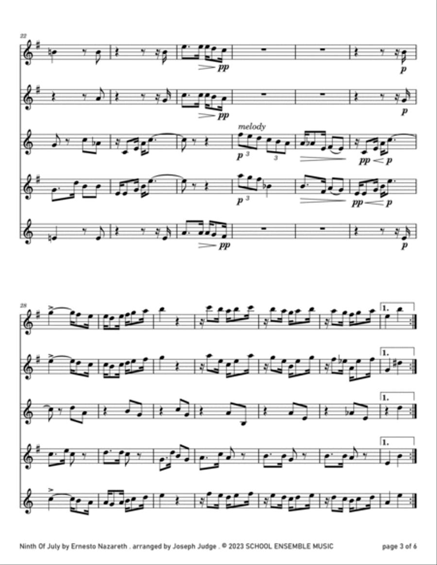 Ninth of July by Nazareth for Saxophone Quartet in Schools Saxophone Quartet scores gallery preview page 3