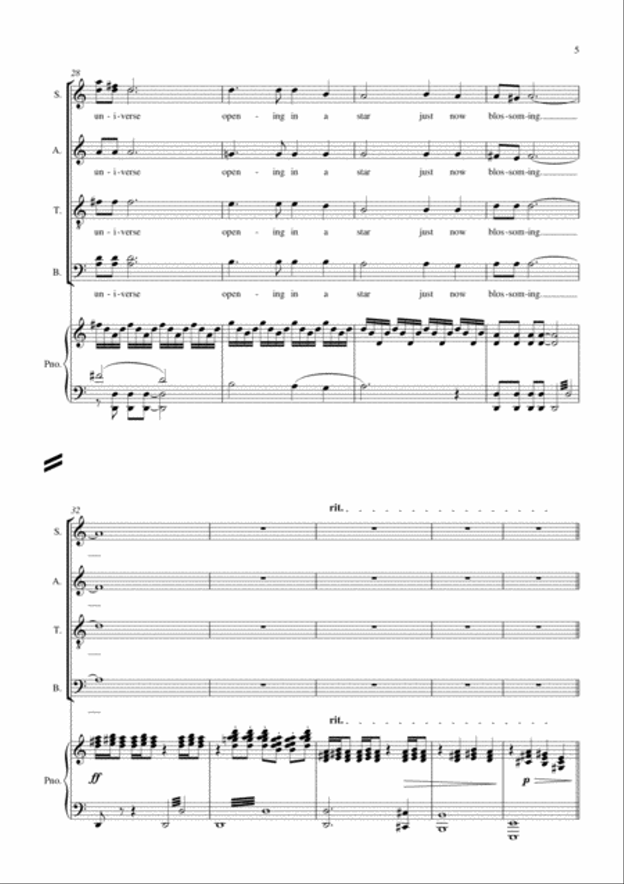 Carson Cooma: Just Now for SATB chorus and orchestra, chorus part with piano reduction 4-Part scores gallery preview page 5