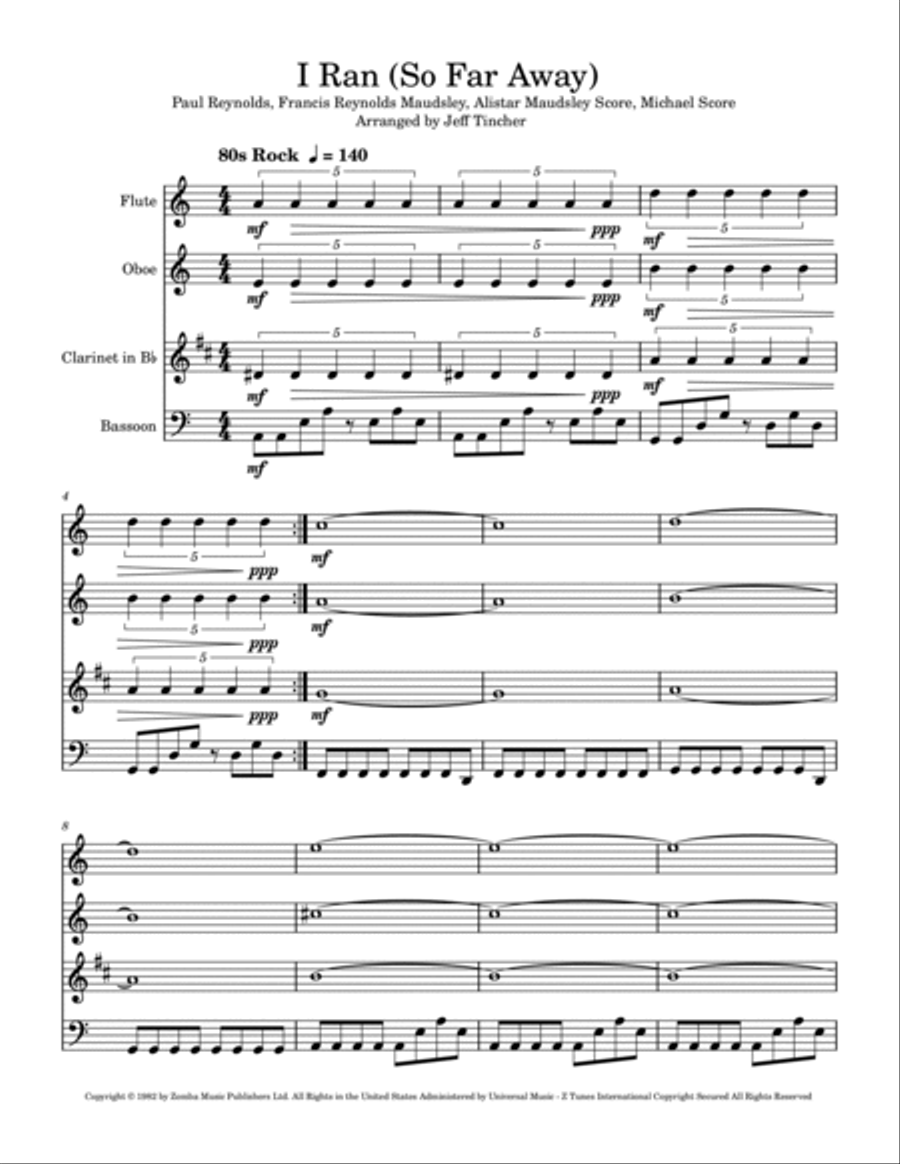 I Ran (so Far Away) Woodwind Quartet scores gallery preview page 2