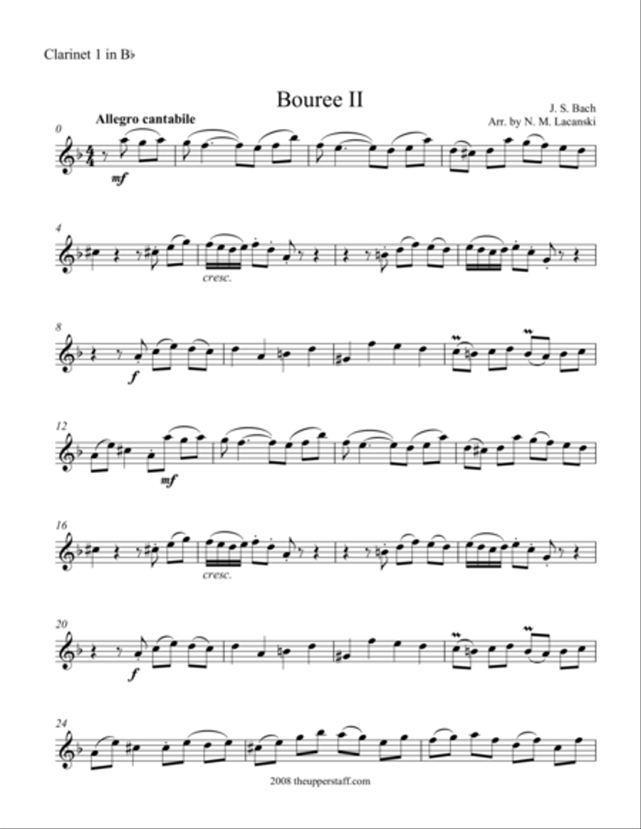Bouree II Clarinet Solo scores gallery preview page 1