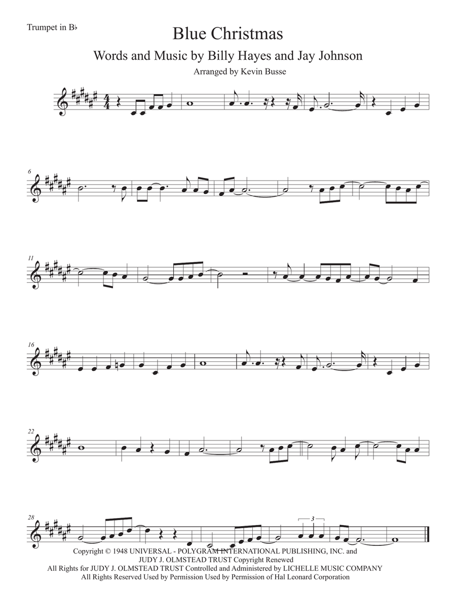 Blue Christmas Blue Christmas Trumpet Solo scores gallery preview page 1