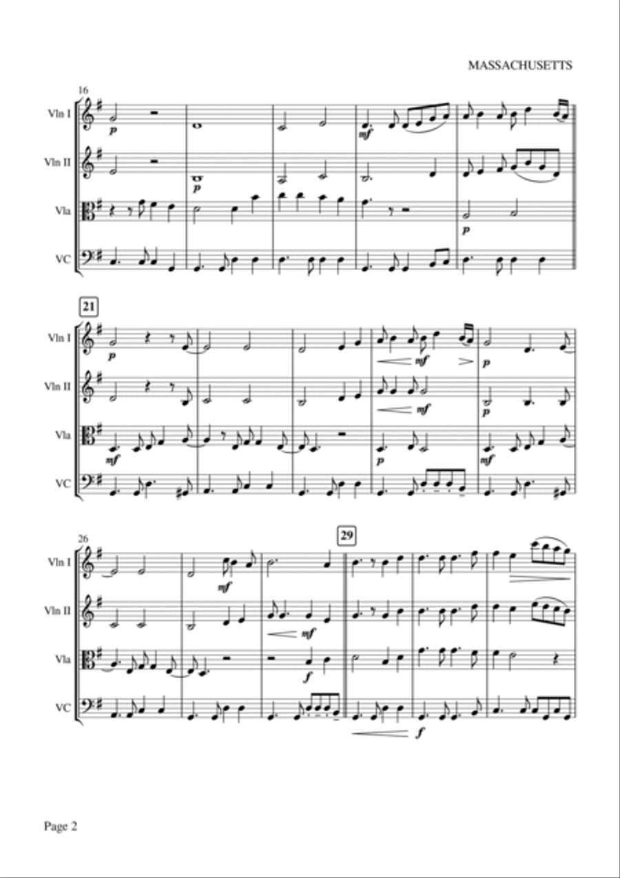 Massachusetts (the Lights Went Out) String Quartet scores gallery preview page 2