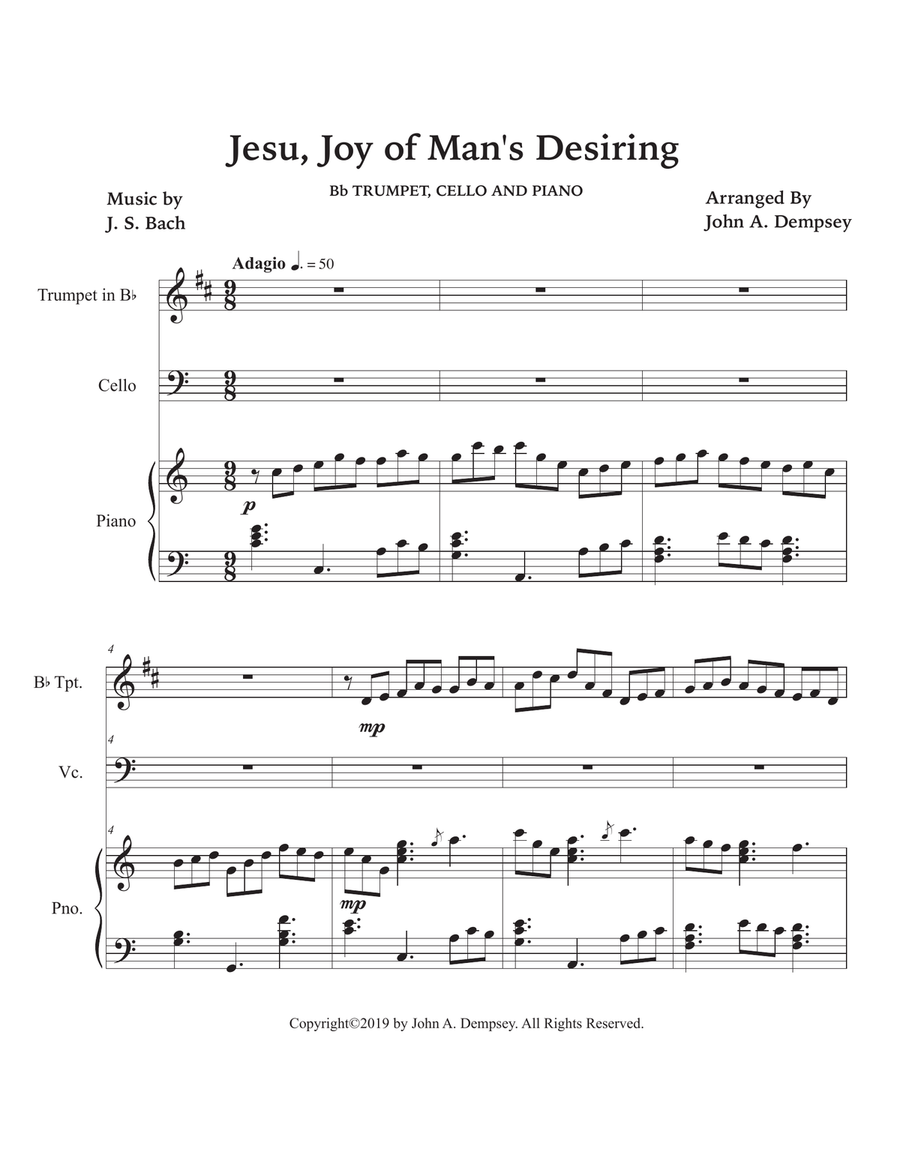 Jesu, Joy of Man's Desiring (Trio for Trumpet, Cello and Piano) Trumpet Trio scores gallery preview page 5