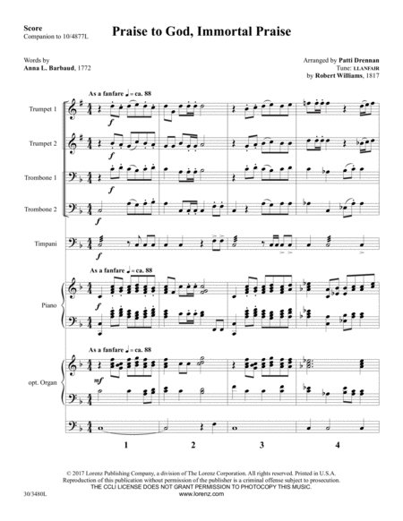 Praise to God, Immortal Praise - Brass and Timpani Score and Parts