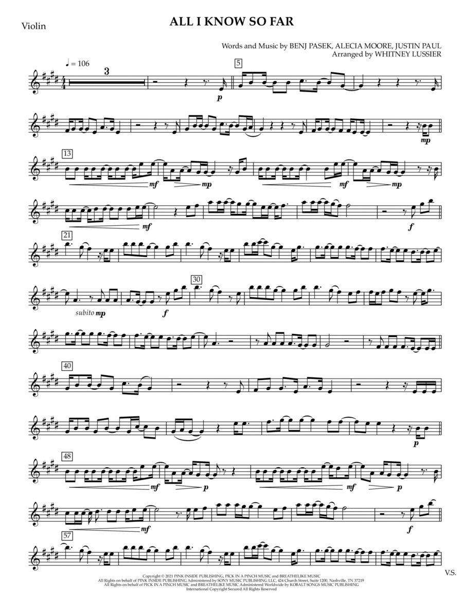 All I Know So Far Violin Solo scores gallery preview page 1