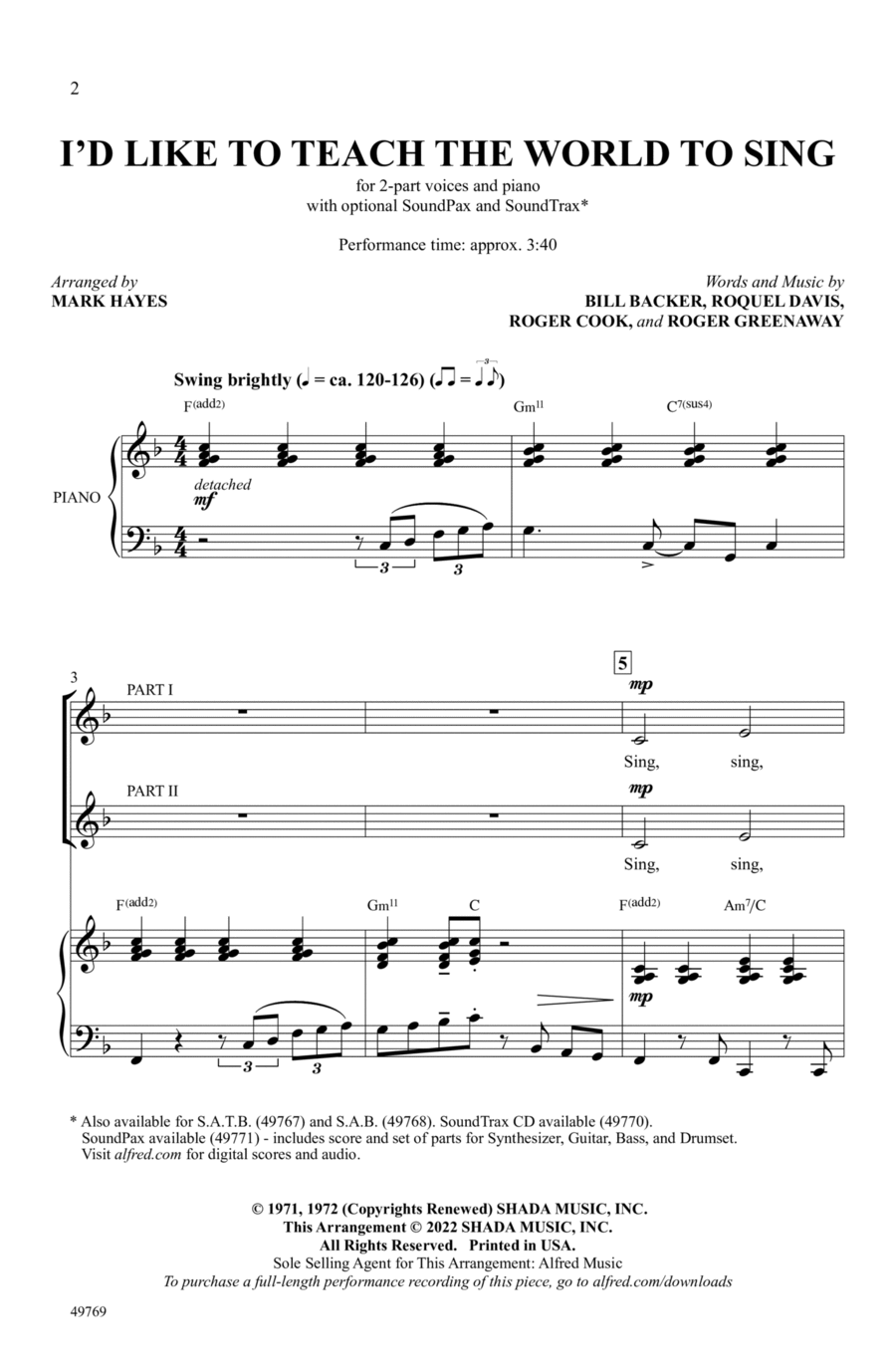 I'd Like to Teach the World to Sing Choir scores gallery preview page 1
