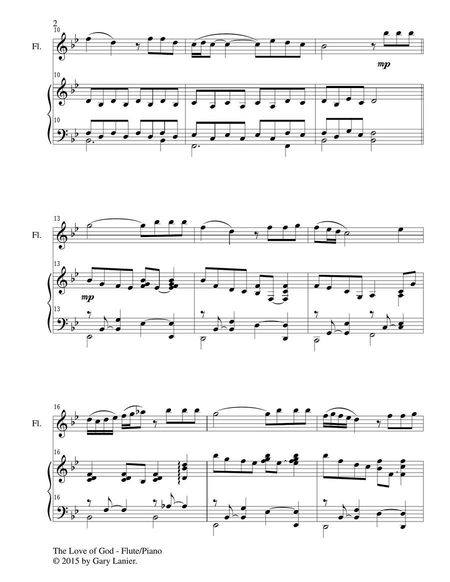 THE LOVE OF GOD (Duet – Flute and Piano/Score and Parts) THE LOVE OF GOD (Duet – Flute and Piano/Score and Parts) Woodwind Duet scores gallery preview page 3